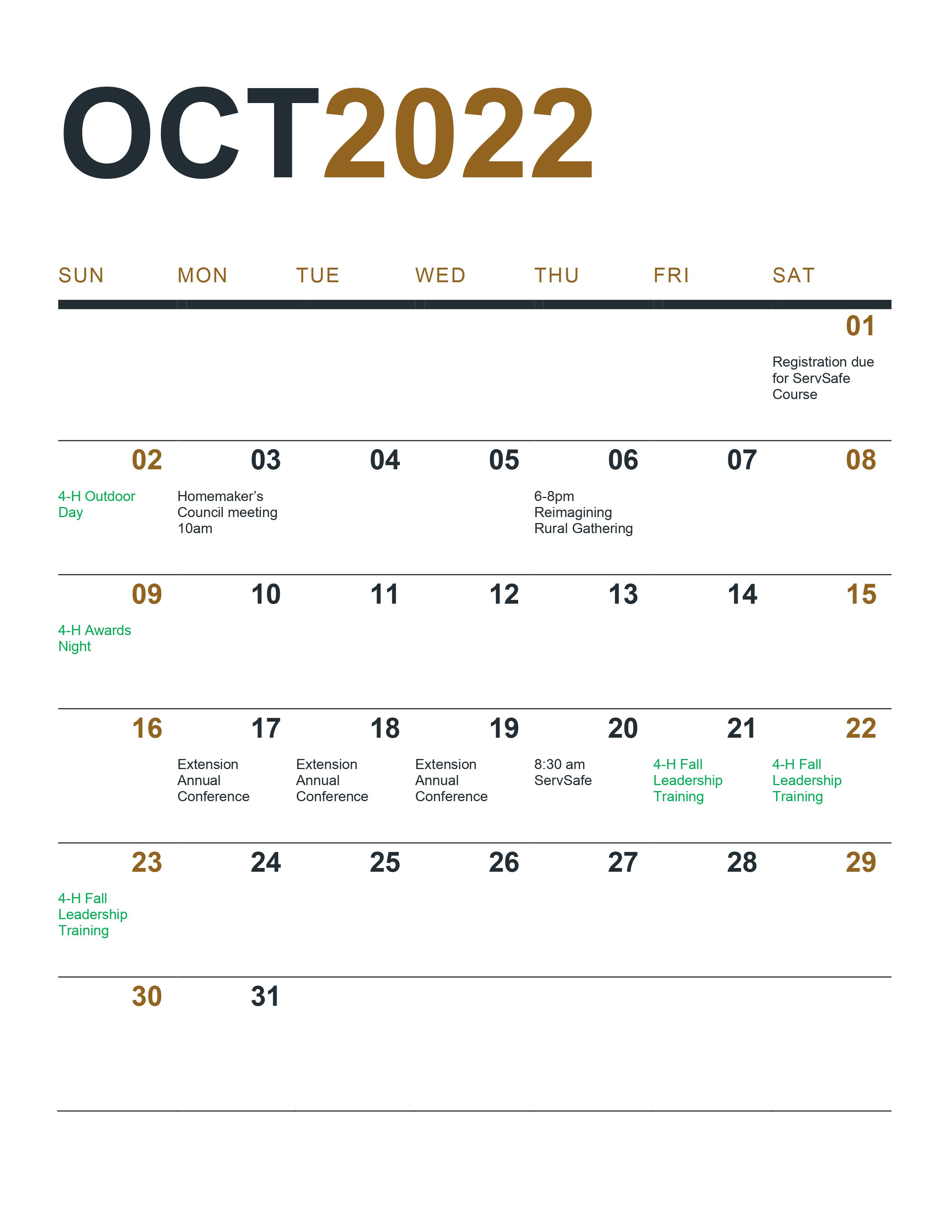 October schedule